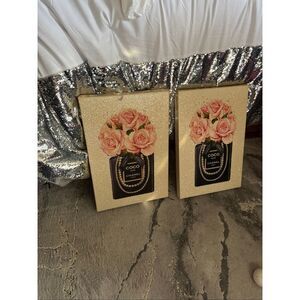 Roses pearl coco Chanel perfume bottle Hanging Wall Sign Picture Wall art canvas